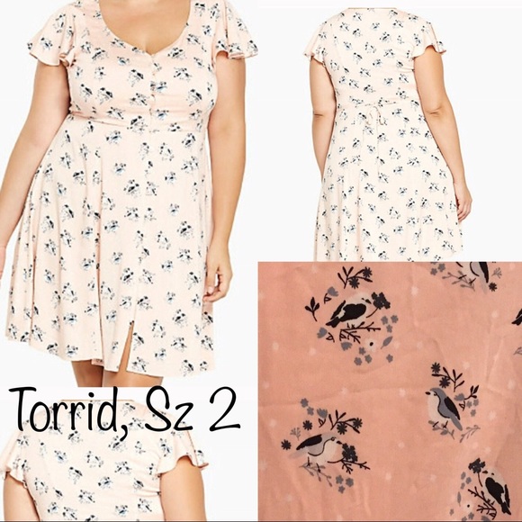 torrid Dresses & Skirts - Light Pink Button Down Dress with Bluebird Print